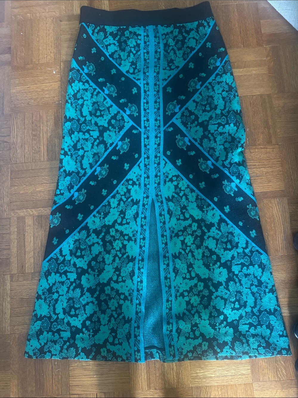 Eva Franco Teal and Black Floral Maxi Skirt